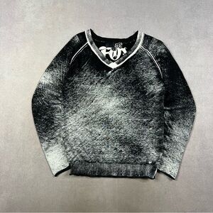 Fox V-Neck Sweater in Black and Gray Y2K Knit Rare